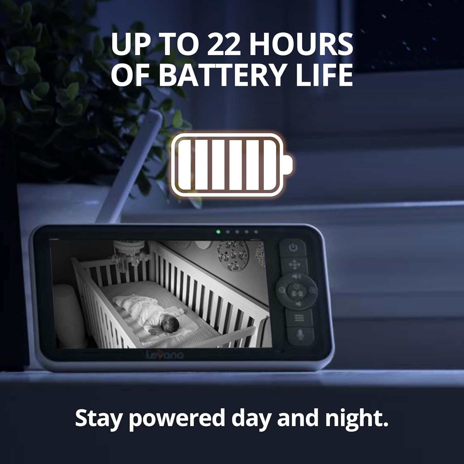 Levana Nala 5.5' HD Video Baby Monitor, 1080P Night Vision PTZ Camera, 22 Hour Battery Life, 5000mAH Battery, No WiFi, Two-Way Talk, 1000ft Range, Carrying Case, 2 Year Warranty