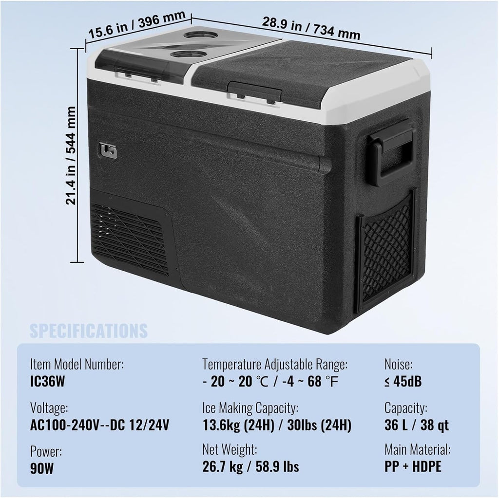 Car Refrigerator 12 Volt Car Refrigerator Fridg 38 Qt Dual Zone Portable FreezerAdjustable Temp Compressor Cooler