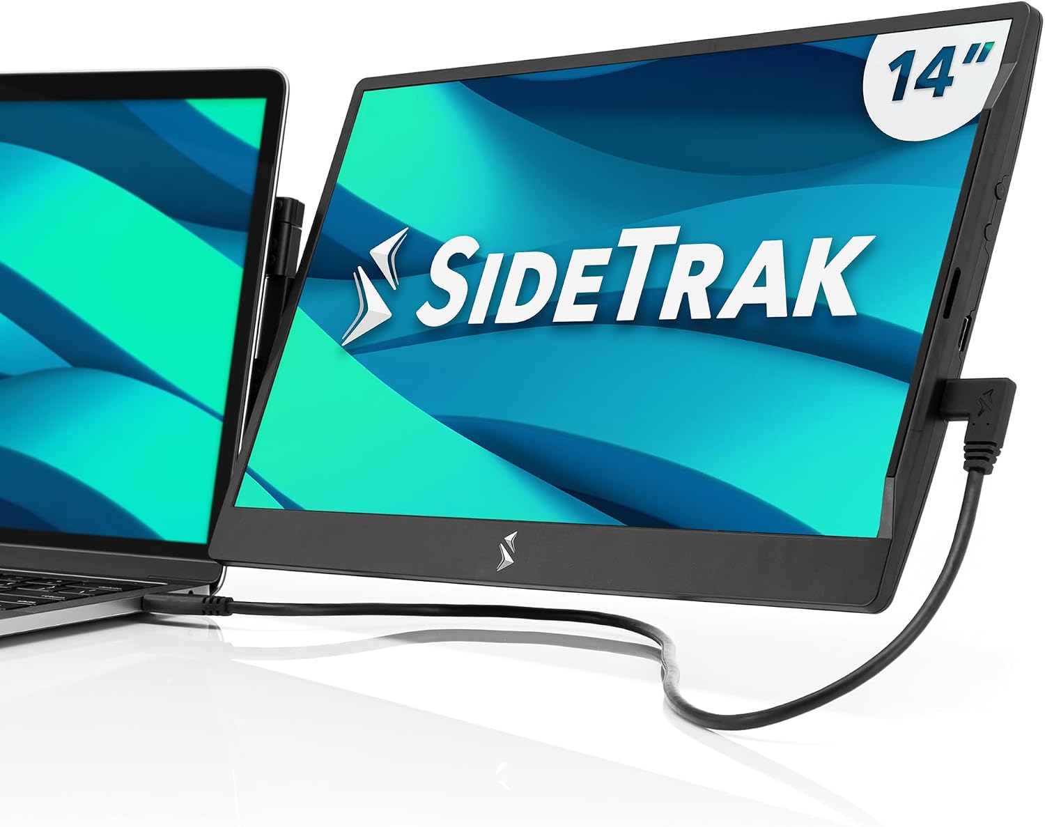SideTrak Swivel 14' Attachable Portable Monitor Extender, FHD TFT Laptop Dual Screen with Kickstand + Unique Swivel Hinge, Compatible with Mac, PC, Chrome, Powered by USB/Mini HDMI Port (Black)
