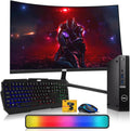 Dell Optiplex Tiny Mini Desktop PC, Intel Core i5, 32GB RAM, 1TB SSD with 27 inch Curved Monitor, AI Enabled RGB Keyboard Mouse, RGB Soundbar and Webcam Windows 11 Pro (Renewed)