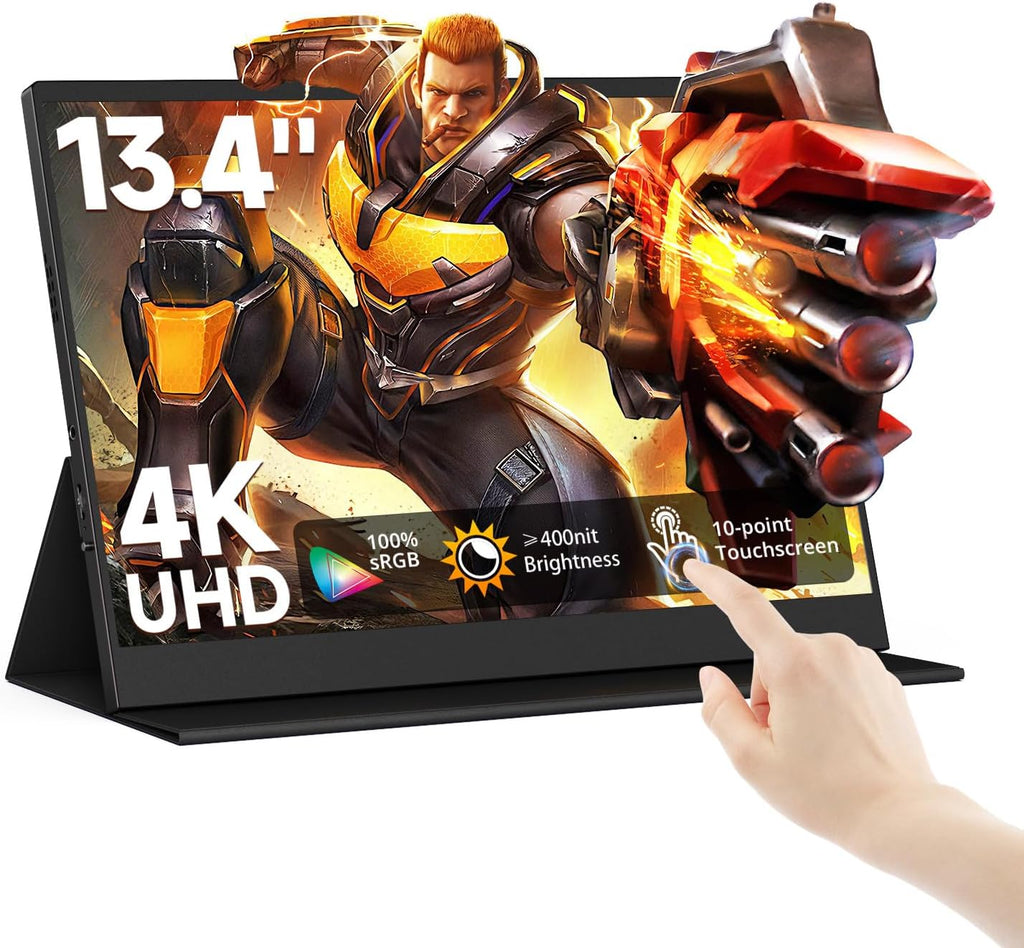 AYY 4k Portable Monitor Touchscreen, 13.4' 3840x2160 Second Screen 100% sRGB,400cd HDR USB C Ultra Slim IPS Laptop Monitor, for Mac Switch