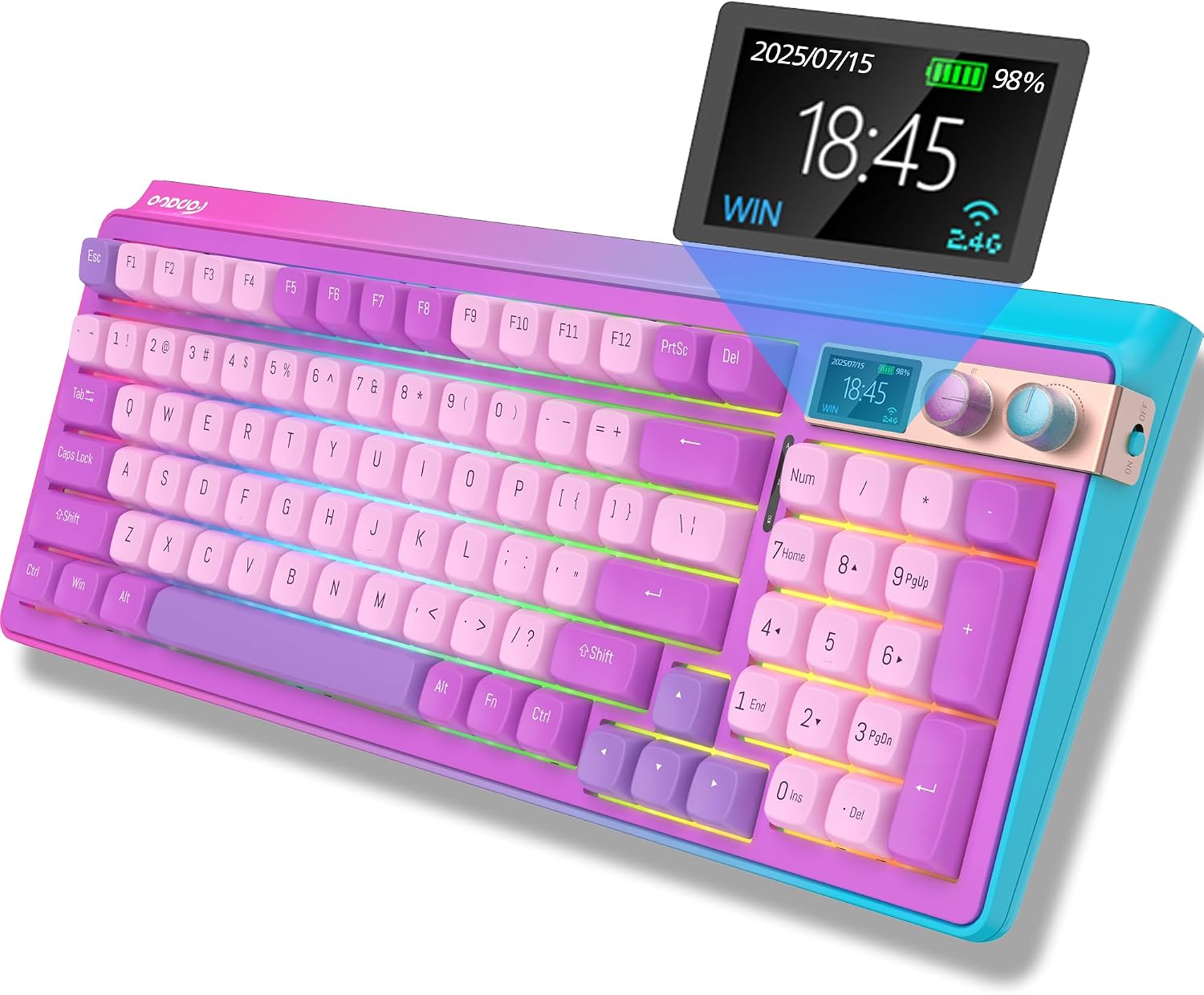 H98 Wireless Mechanical Keyboard,96-Key Hot-Swappable Wired Gaming Keyboard,Tri-Mode Bluetooth 5.0 2.4G USB-C,1.14' Color Screen,Double Knob,6000mAh,RGB,PBT Keycaps for PC Mac iPad-Purple