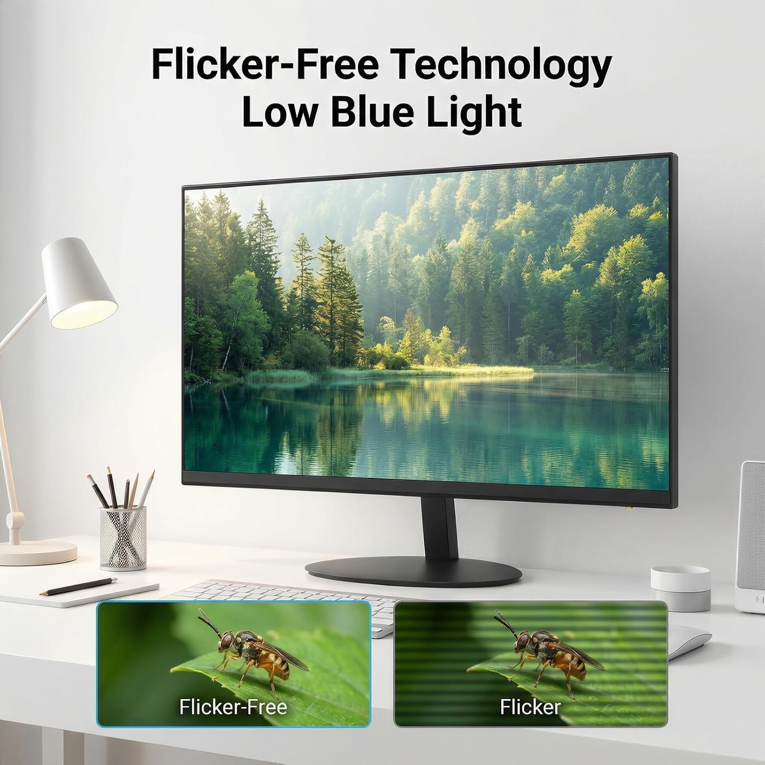 27 Inch Monitor - 1080P, VA, Full HD, Frameless, 100Hz, 1ms, Adaptive-Sync, for Working and Gaming, Low Blue Light, Flicker Free, HDMI, VESA Mountable (100x100mm)