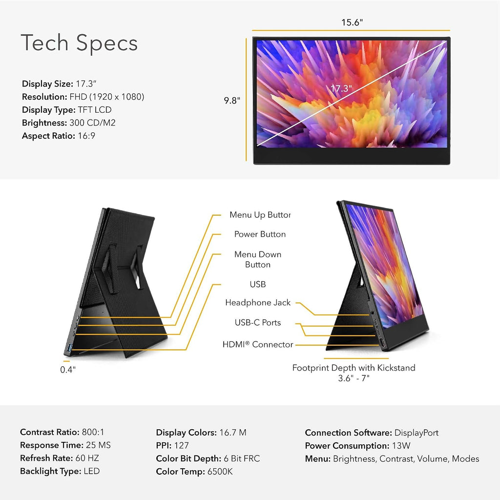 SideTrak Solo 17.3' Touchscreen Portable Full HD LED Monitor, Laptop Dual Screen Computer Extender with Large Display Cover, for PC, Gaming & Chrome, HDR Enabled, Powered by USB-C® or HDMI
