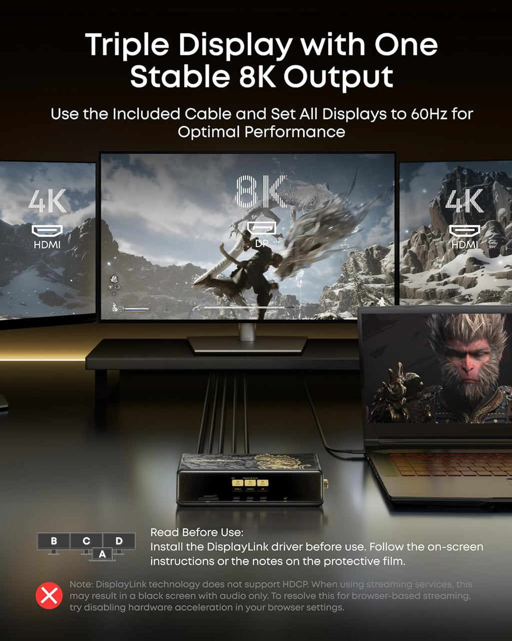 Anker Prime Docking Station (DL7400) Black Myth: Wukong Limited Edition, 14-Port Triple Display, 140W Max, Triple 4K 60Hz, for macOS and Windows (The Latest DisplayLink Driver Required)