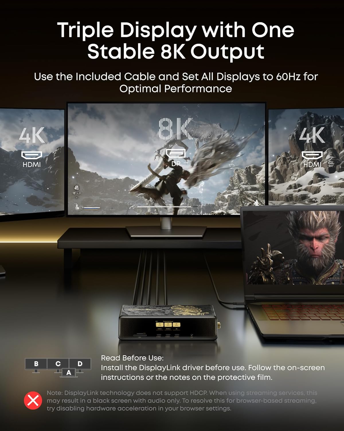 Anker Prime Docking Station (DL7400) Black Myth: Wukong Limited Edition, 14-Port Triple Display, 140W Max, Triple 4K 60Hz, for macOS and Windows (The Latest DisplayLink Driver Required)