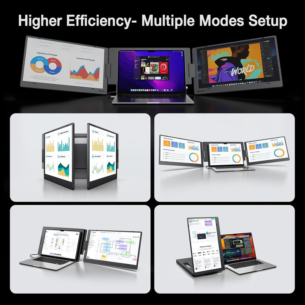 KYY 15.6' Laptop Screen Extender, 1080P FHD IPS Portable Monitor, One Cable USB-C Triple Monitor, Dual Travel Screen for 12'-17'' Laptops, 360° Rotation & Kickstand，X90D (Driver Need)