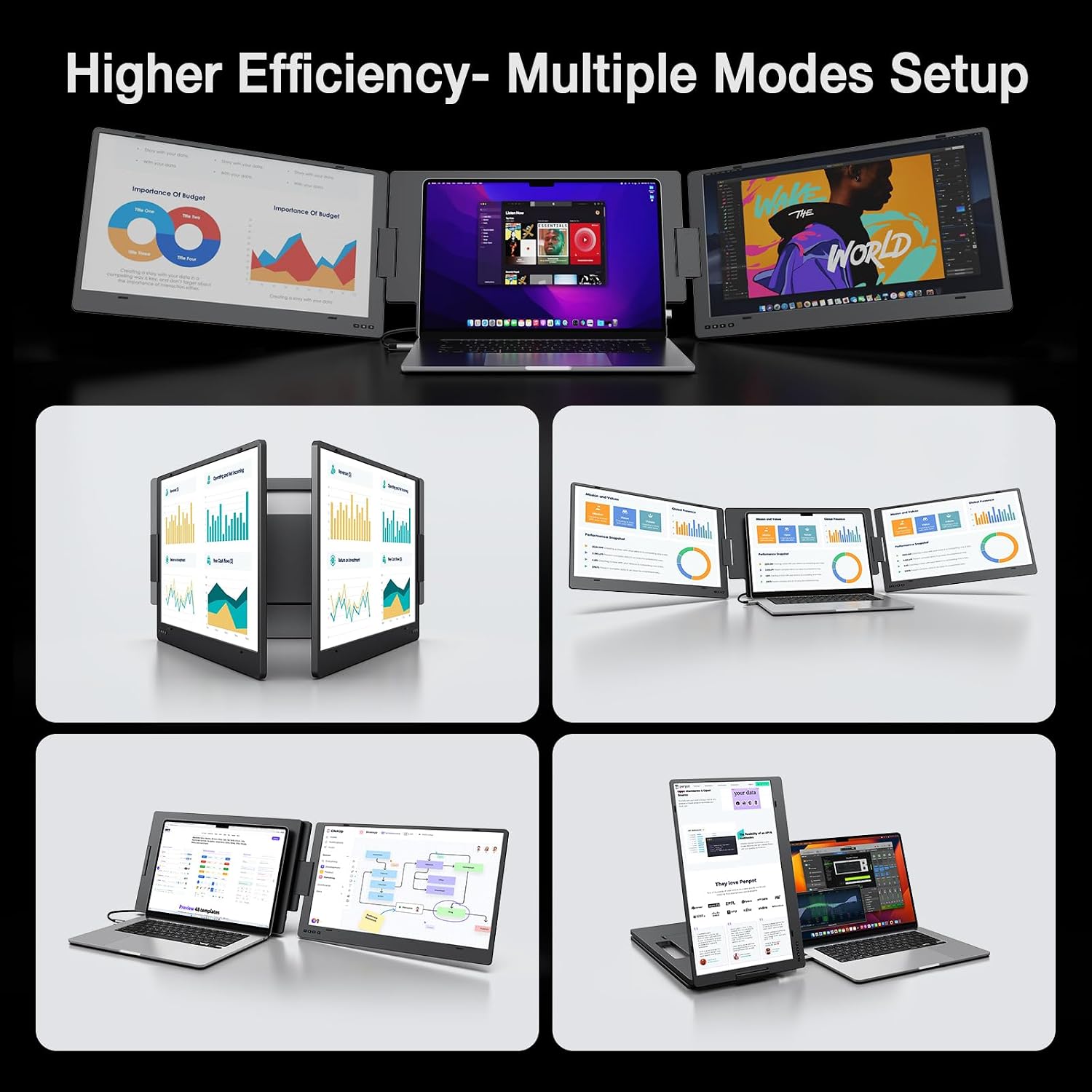 KYY 15.6' Laptop Screen Extender, 1080P FHD IPS Portable Monitor, One Cable USB-C Triple Monitor, Dual Travel Screen for 12'-17'' Laptops, 360° Rotation & Kickstand，X90D (Driver Need)