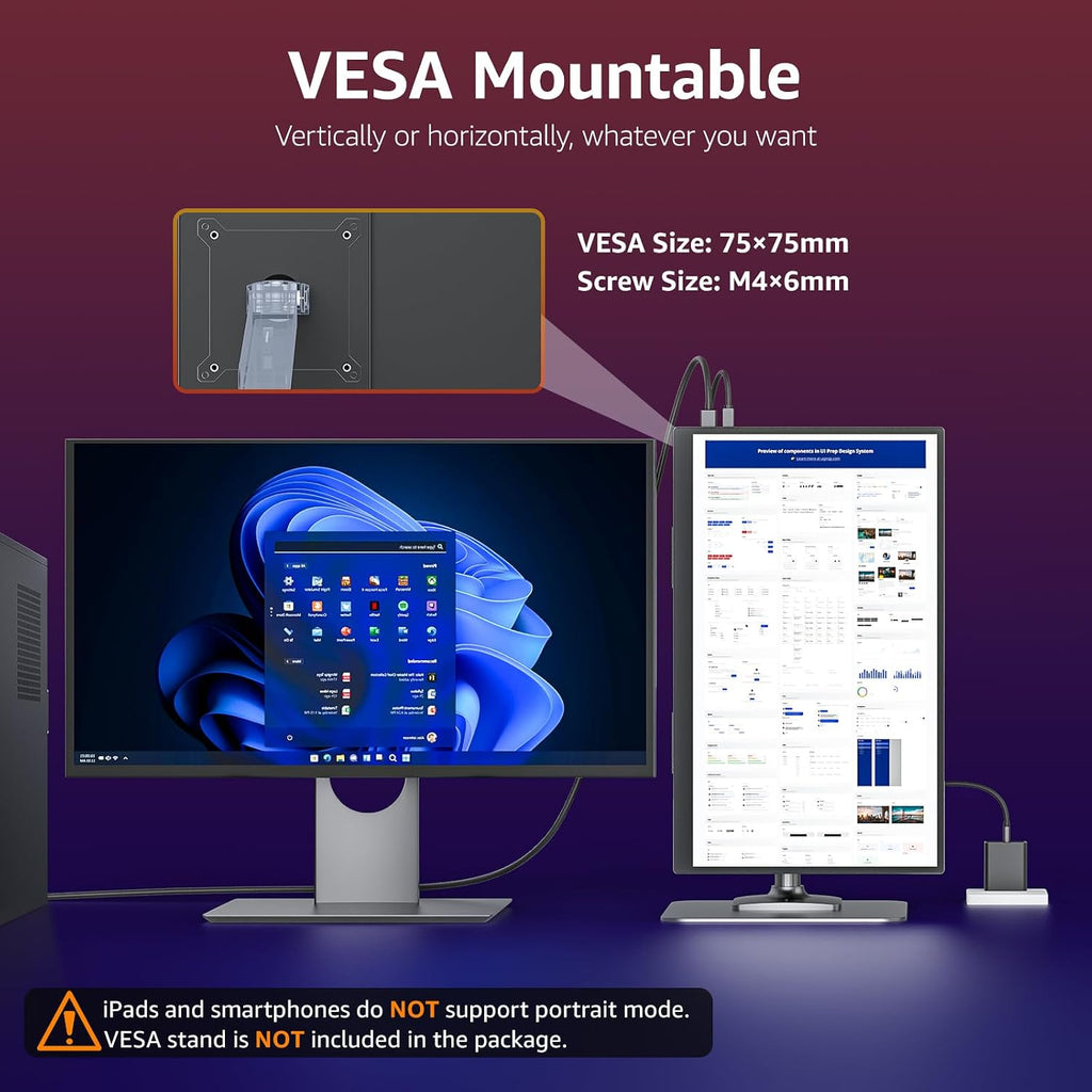 VisionOwl Portable Monitor for Laptop, IPS USB-C HDMI Travel Second Monitor for MacBook Pro Air, PC, PS5, Xbox, Portable Second Screen, Built-in Kickstand, Speakers, VESA Mountable, 18.5 Inch