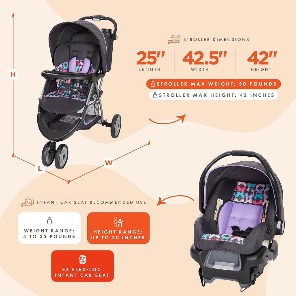 Baby Trend EZ Ride 35 Travel System, Stroller and Infant Car Seat Combo, Sophia - Lightweight and Foldable Compact Design with One Hand Fold and Adjustable Handle