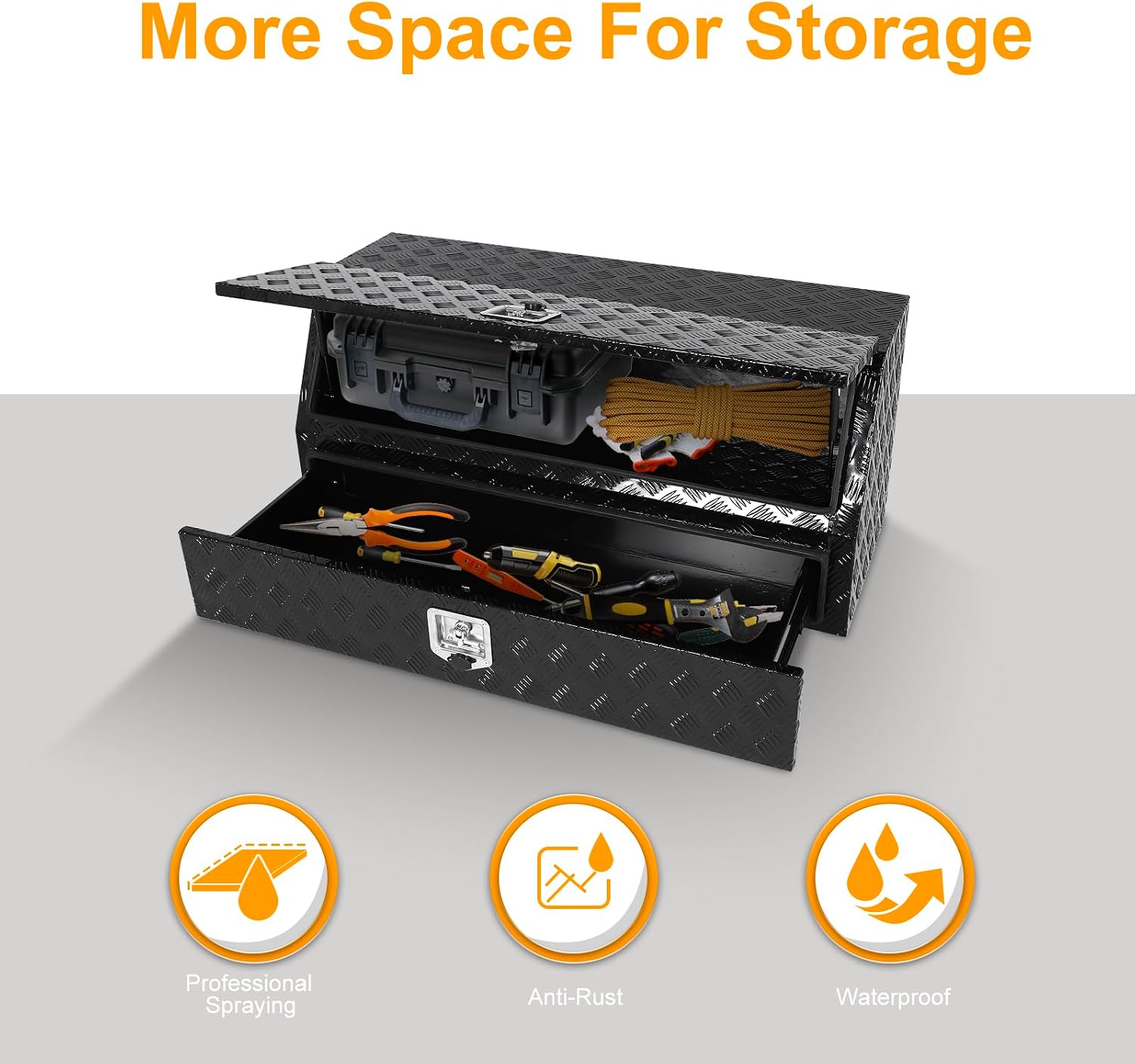 48' Truck Tool Box With One Door and drawer,Heavy-Duty Aluminum 5 Bar Tread Double-layer Toolbox, 48'x 17.7'x 20.8' Truck bed Tools Storage Organizer W/Lock and Keys For Truck, Van, Trailer