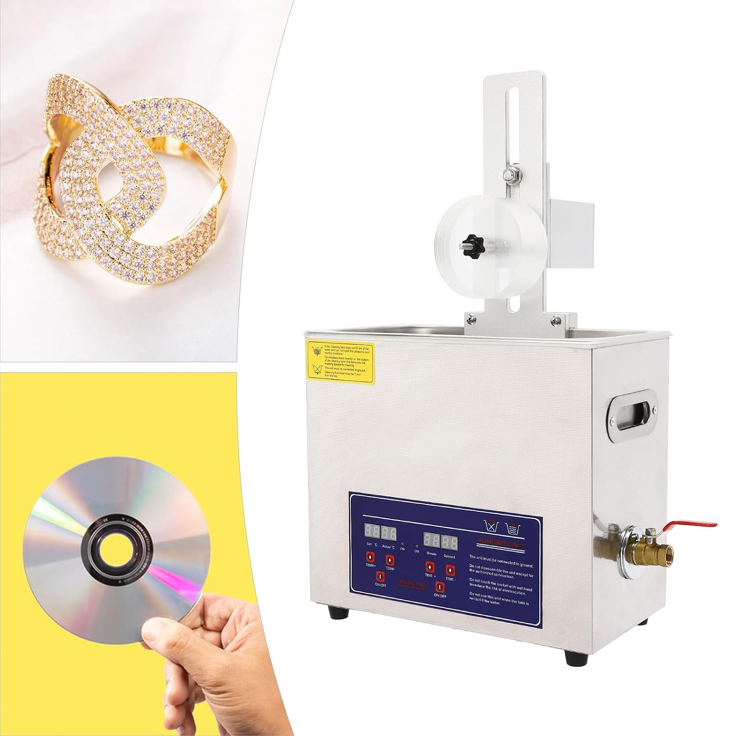180w Ultrasonic Washing Machine, 6.5l Jewelry Vinyl Record Digital Ultrasonic Washing Machine W/Drying Rack + Ball-Shaped Basket, Adjustable Time&Temperature for Glasses, Watch.