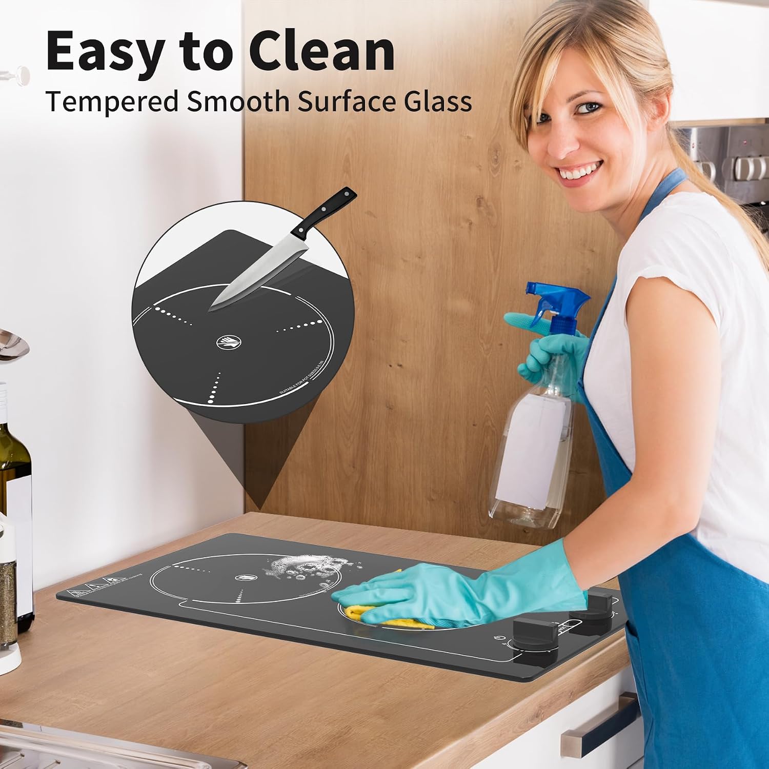 GIHETKUT Electric Cooktop,110V 2100W Stove top,9 Power Levels, Kids Lock & Timer, Hot Surface Indicator, Overheat Protection,knob and touch control 2 burner Electric cooktop
