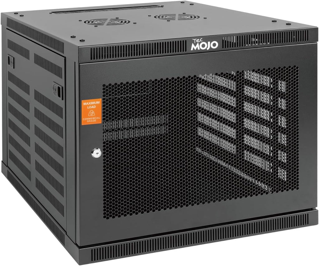 Tecmojo 9U Wall Mount Rack Cabinet, Heavy-Duty 176 Lbs High Load Capacity, 19' Enclosed Server Network Rack with 2 Colling Fans, Mesh Door, 23.6' Deep – Elite Collection