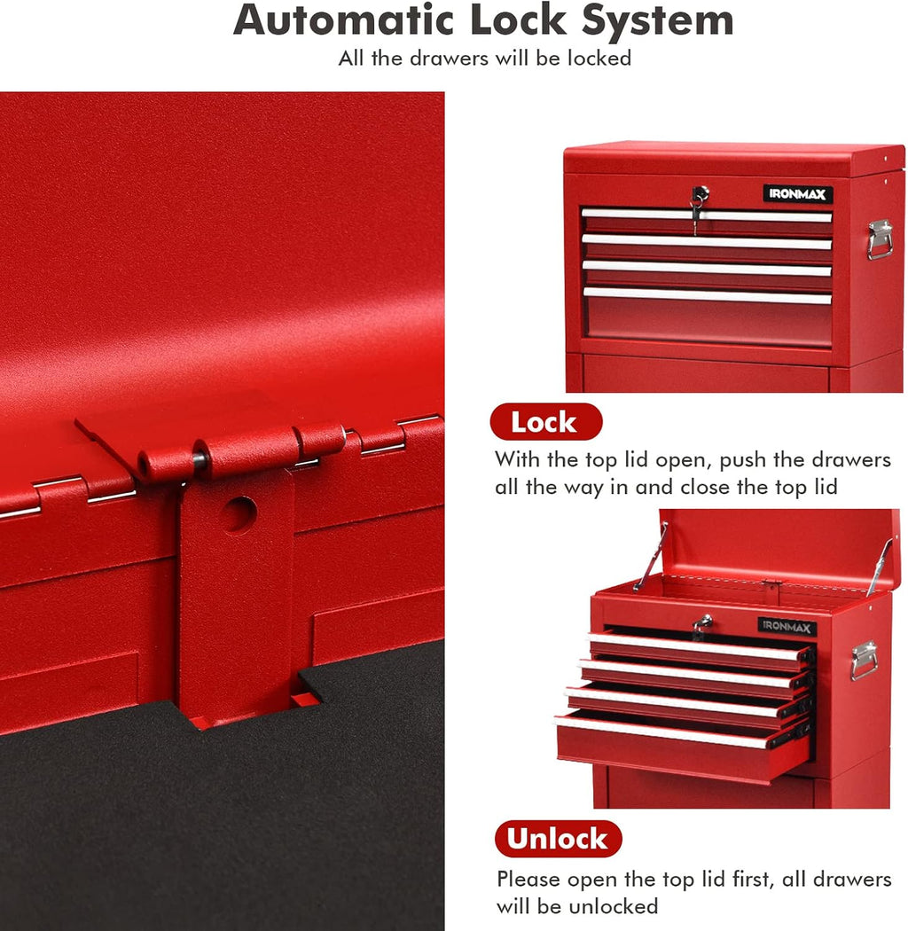 Goplus Tool Chest, 3-in-1 Rolling 6 Drawers Tool Cabinet with Detachable Top Toolbox, Middle Tool Storage, Universal Lockable Wheels, Protective Liner, Auto Lock, Metal Tool Box for Garage Workshop