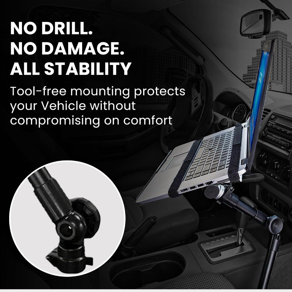 Mount-It! Car Laptop Mount, No-Drill Passenger Seat Laptop Stand for 12–15.4 Inch Laptops up to 9 lbs, Height Adjustable Full Motion Vehicle Laptop Mount