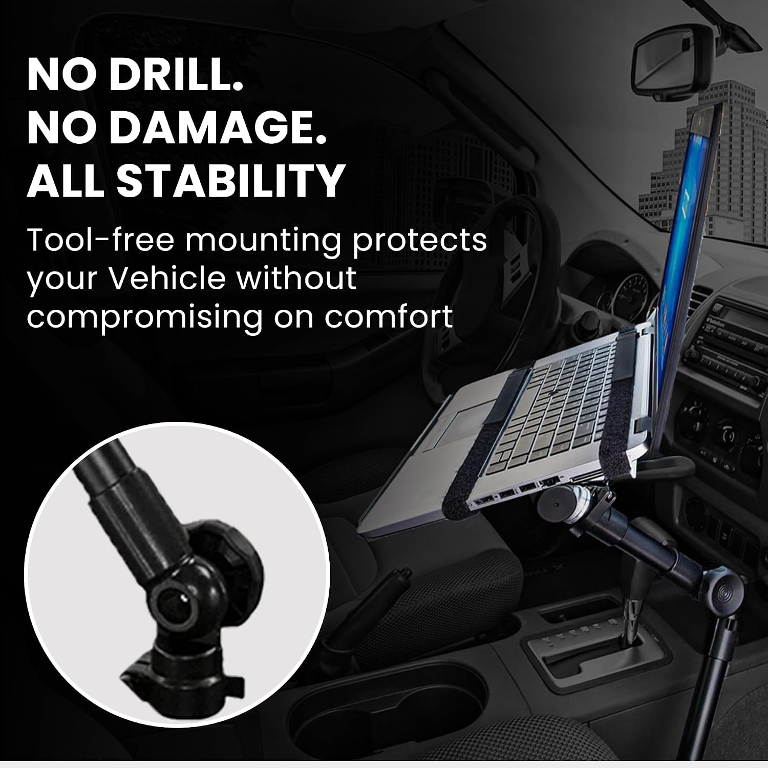 Mount-It! Car Laptop Mount, No-Drill Passenger Seat Laptop Stand for 12–15.4 Inch Laptops up to 9 lbs, Height Adjustable Full Motion Vehicle Laptop Mount