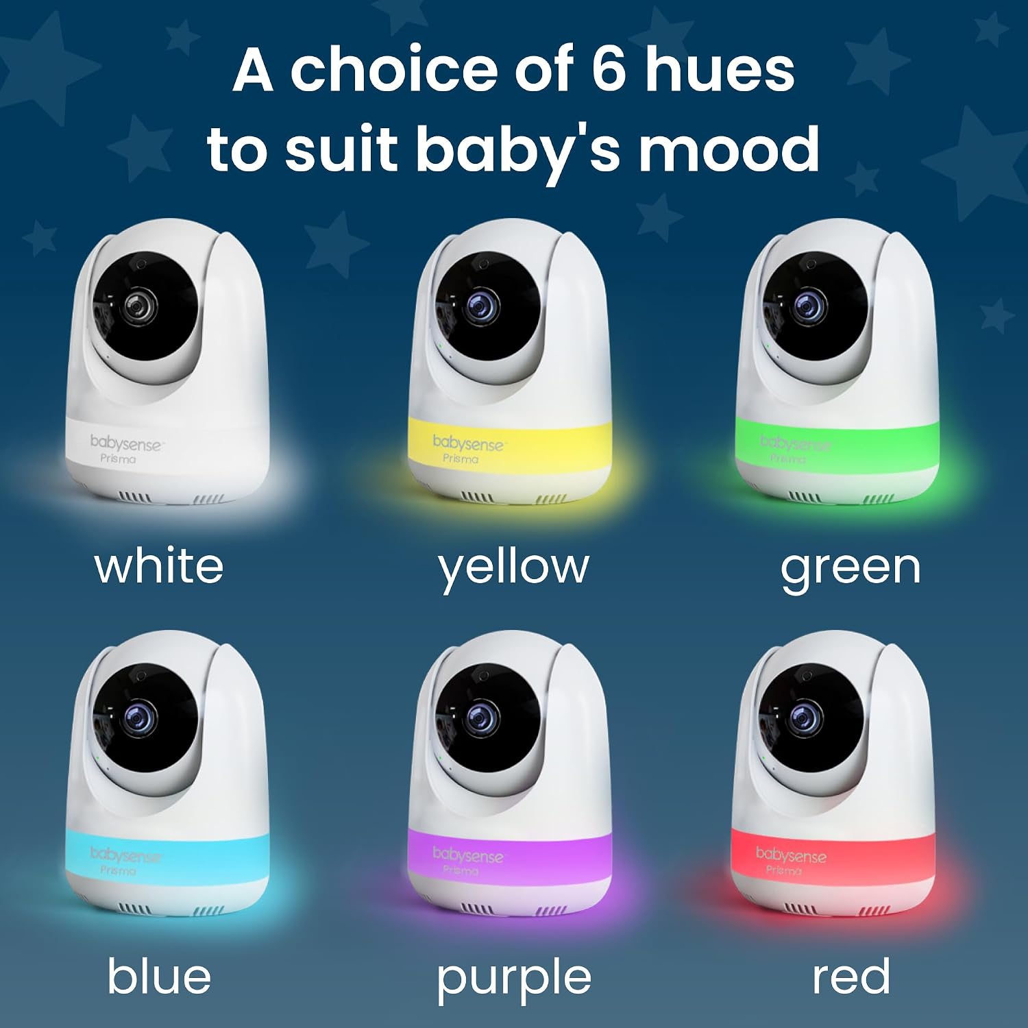 Babysense Prisma Baby Monitor with Camera and Audio, 5' HD Video Baby Monitor, 6-Color Night Light, Split Screen, Baby Sound Machine with White Noise & Lullabies, Secure No WiFi
