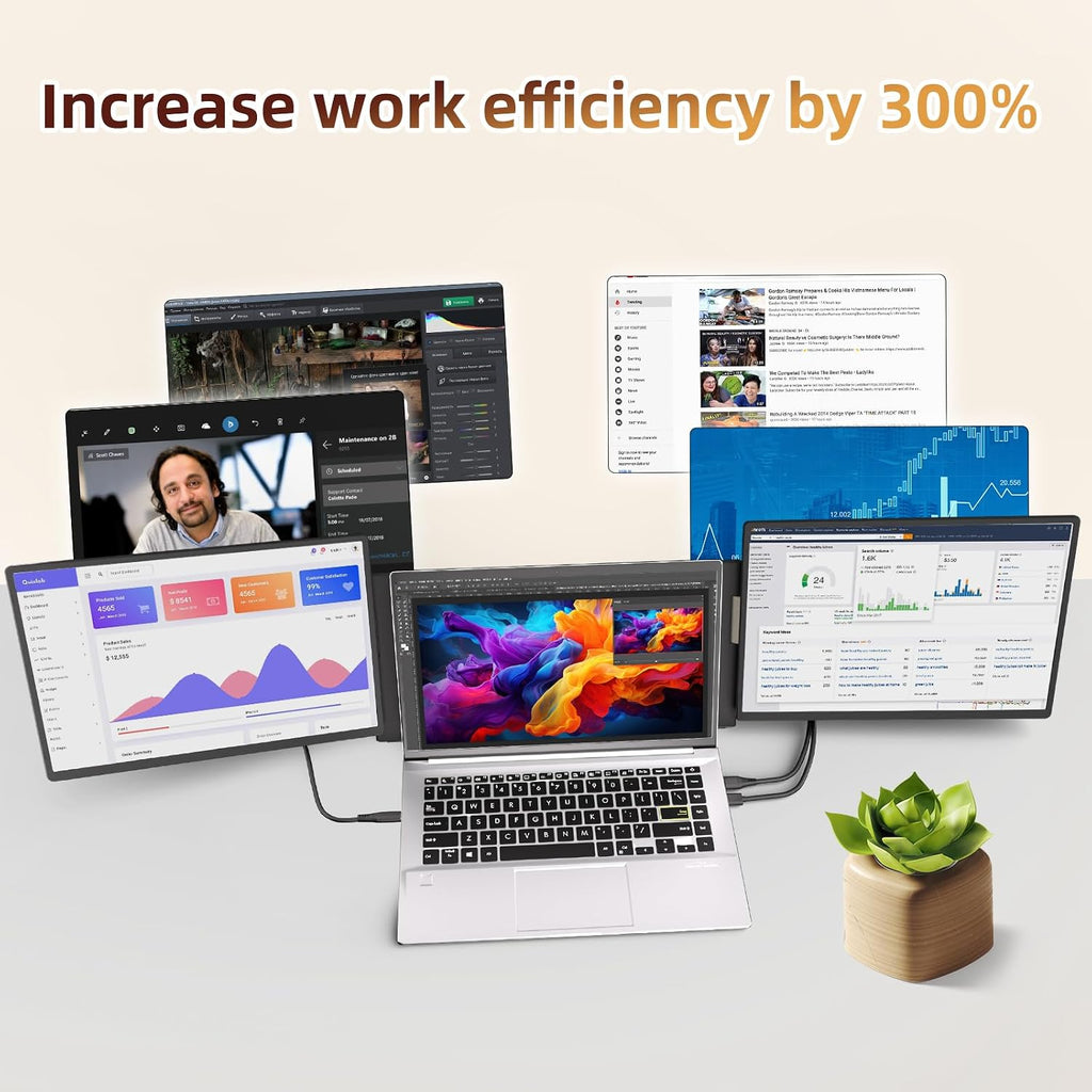 Laptop Screen Extender 2.5K Monitor - 16' Double Portable Monitor 2560x1600P QHD 100% sRGB IPS 235° Rotation Detachable Screen Design Extra Compatible with Mac Wins Dex Chrome Fits 13'-17' Laptops