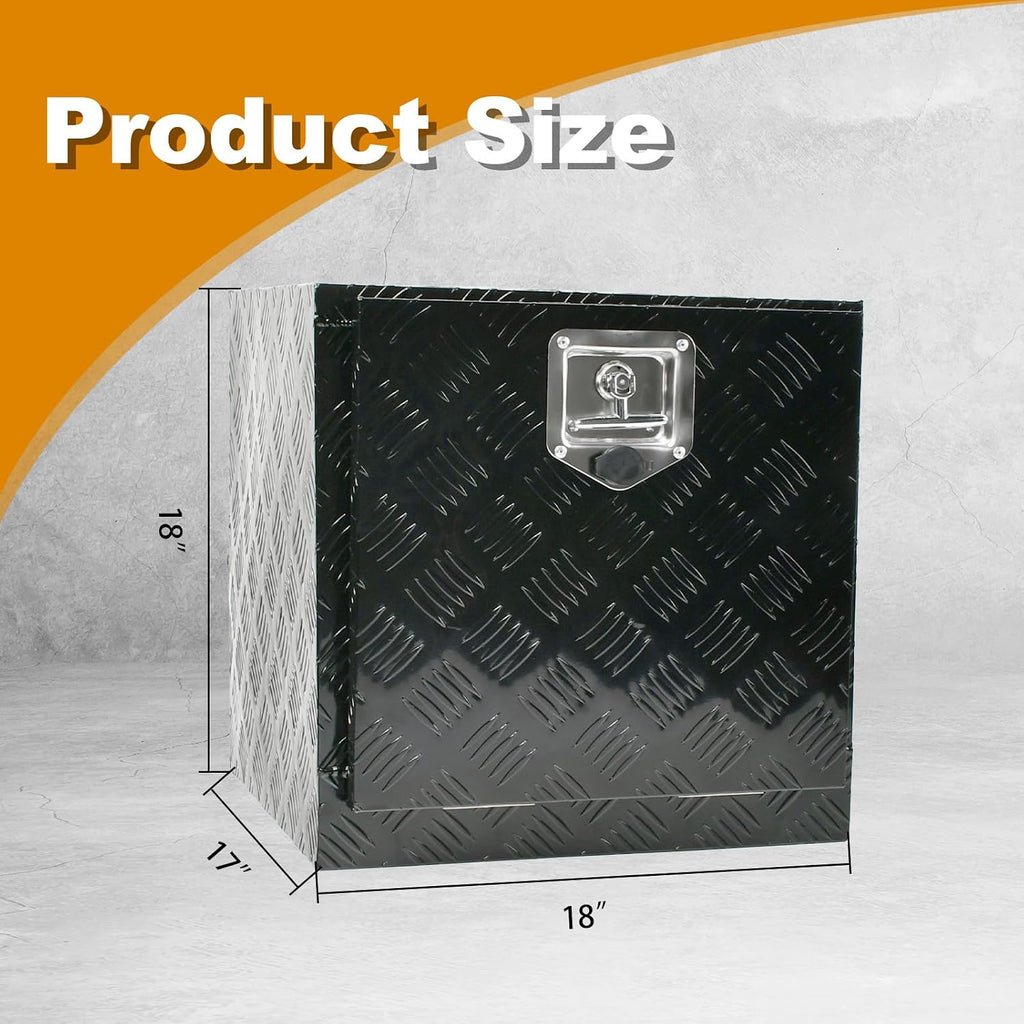 SSN 18'' Inch Heavy Duty Aluminum Underbody Truck Box with T-Handle Latch,18 x 17 x 18 Inch Truck Trailer Underbed Tool Box with 5 Bar Tread Black for Storage and Organization