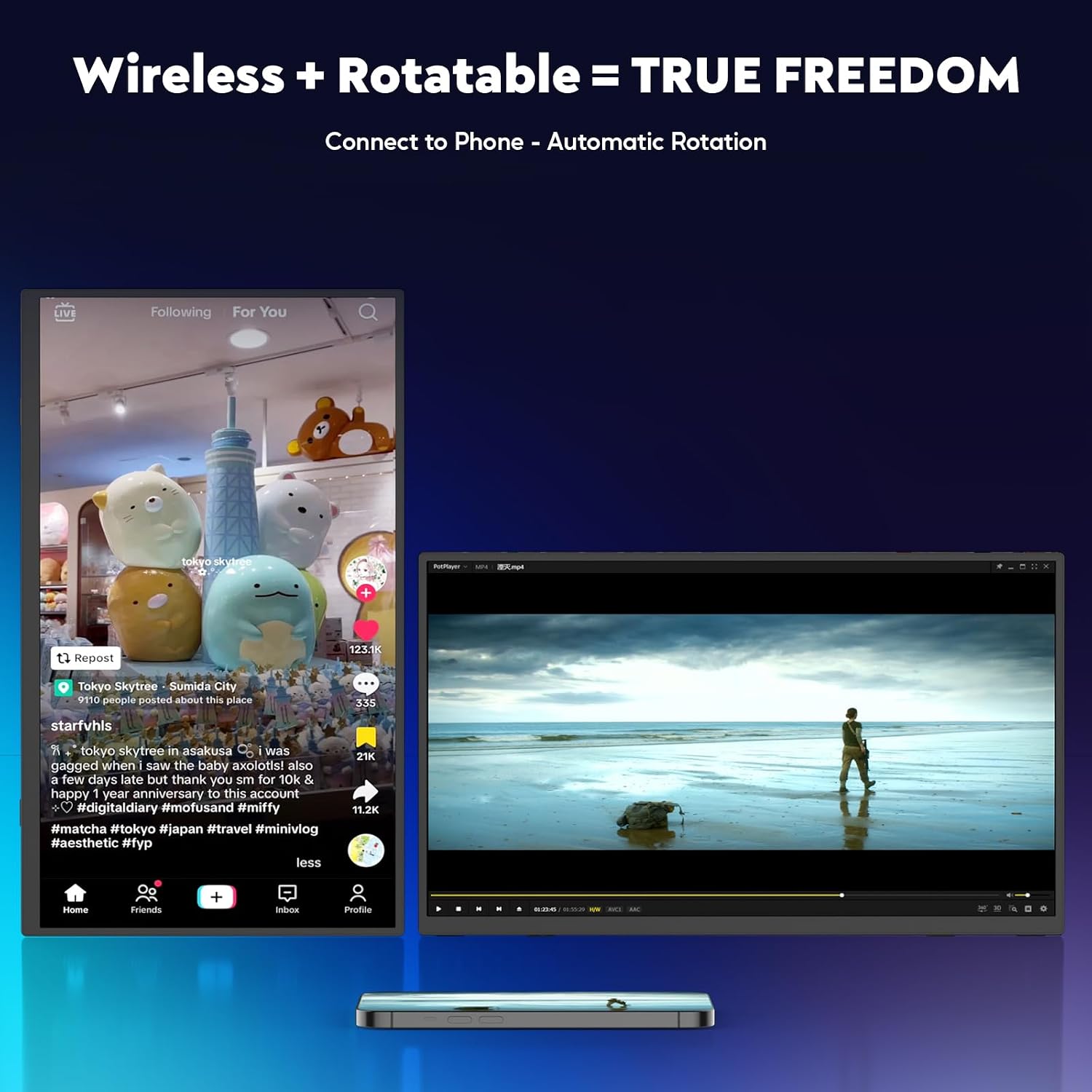 ZSCMALLS Battery Wireless Portable Monitor, 8000mAh 15.6' 1080P IPS USB-C/HDMI Second Screen, Built-in Speakers, Support AirPlay/Miracast for Laptop/Phone/Tablet/Switch/Xbox, Carry Bag Included