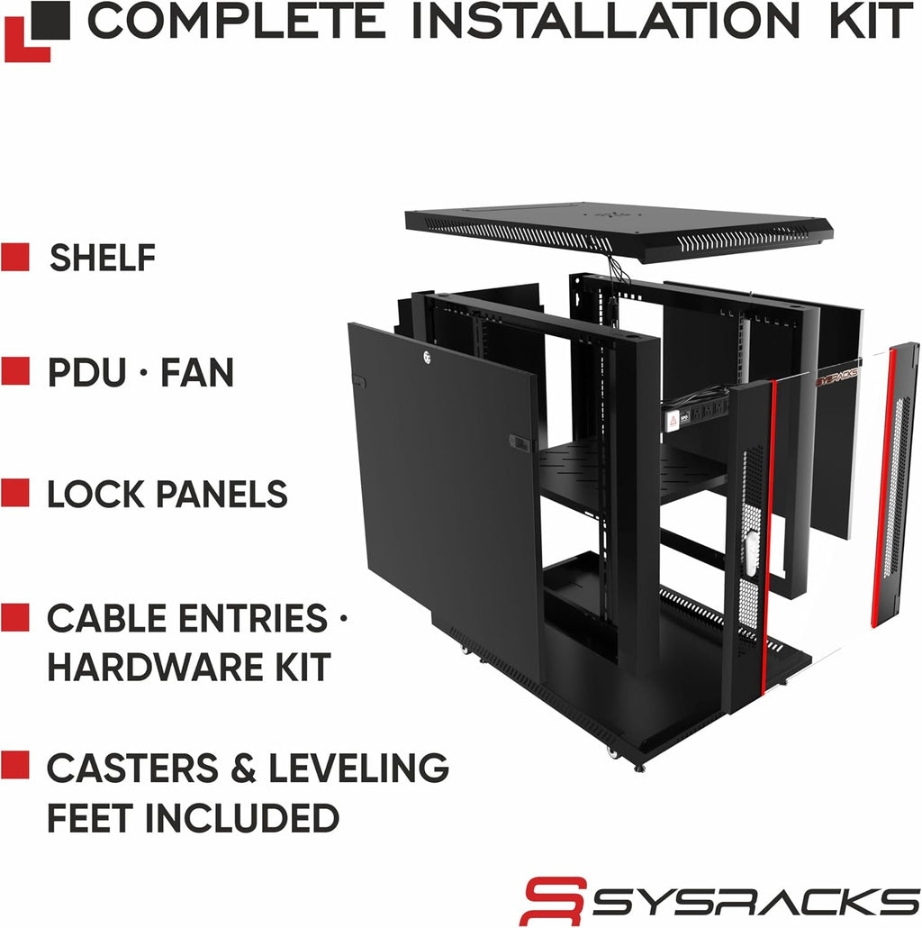 12U Server Rack Cabinet 35' Deep, Deployment-Ready Network Rack Enclosure with PDU, Fan & Shelf, Rolling IT Cabinet for Installers, AV Systems & Infrastructure