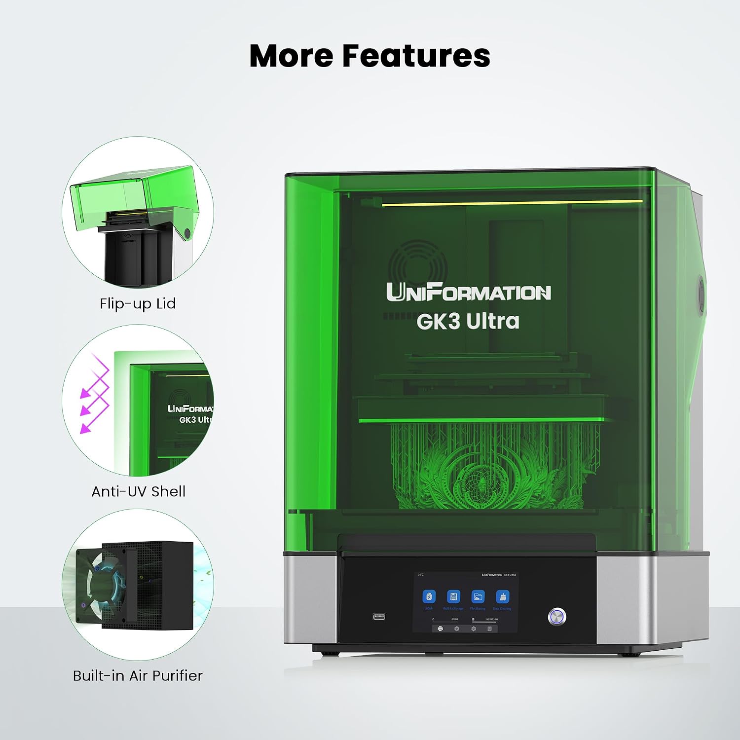 UniFormation GK3 Ultra 13.5-Inch Large Resin 3D Printer 16K High-Resolution LCD 3D Resin Printer Big Build Volume 11.8x6.3x11.8in, Auto Resin Heating, Auto Feeding System for Professional 3D Printing