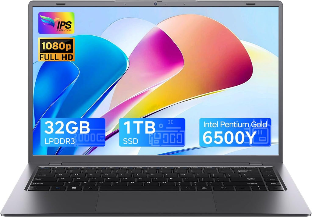 14' Laptop Computer,Pentium Gold 6500Y (Up to 3.4GHz), 32GB RAM 1TB SSD, Grey Laptops with Type-C, HDMI, USB3.2, BT5, WiFi 5, Lightweight Business Laptop