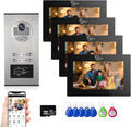 Wired Apartment Video Intercom System,1080P HD Video Doorbell, Compatible with 4 Units 7-inch Touchscreen,Supports Motion Detection,Two-Way Audio,Tuya Smart Home