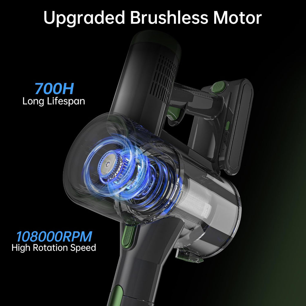 Cordless Stick Vacuum Cleaner, 45KPA Powerful Suction 50Mins Runtime, Lightweight 6-in-1 Vacuum with LED Touch Screen Anti-Tangle for Pet Hair Hard Floor Carpet Home Car
