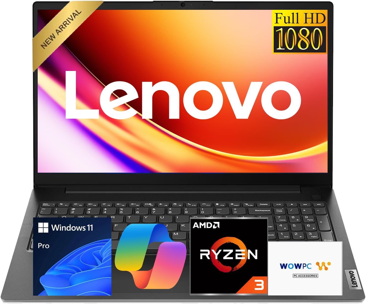 Lenovo New V15 Business and Student Laptop, AMD Ryzen 3 7000 Series(Beat i7-1160G7), 16GB DDR5 RAM, 512GB PCIe SSD, 15.6' FHD IPS Display, Ethernet Port RJ-45, Windows 11 Pro, WOWPC USB, No Mouse