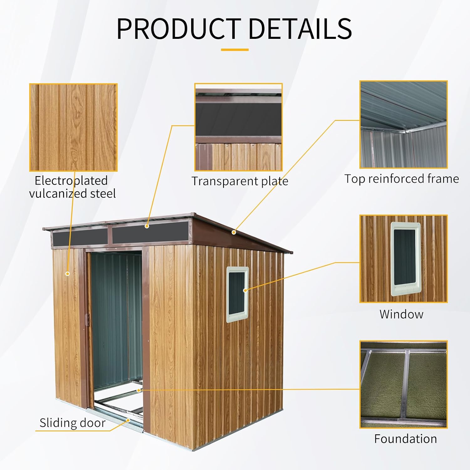 6x5 FT Outdoor Storage Shed, Metal Garden Shed with Frame Floor, Outside Tool Shed with Window, Waterproof Storage Building with Lockable Sliding Doors & Sloped Roof for Backyard, Patio, Lawn, Coffee