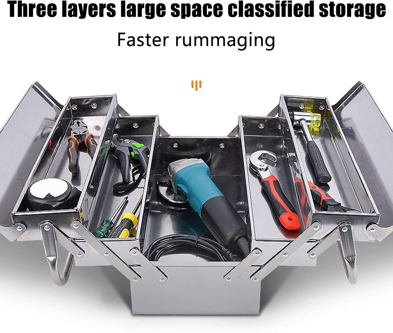 Metal Tool Box, 3-Layer 5-Tray Cantilever Tool Box Stainless Steel Portable Folding Auto Maintenance Storage Organizer Cantilever Toolbox for Garage Trunk(460 x 210 x 200mm)