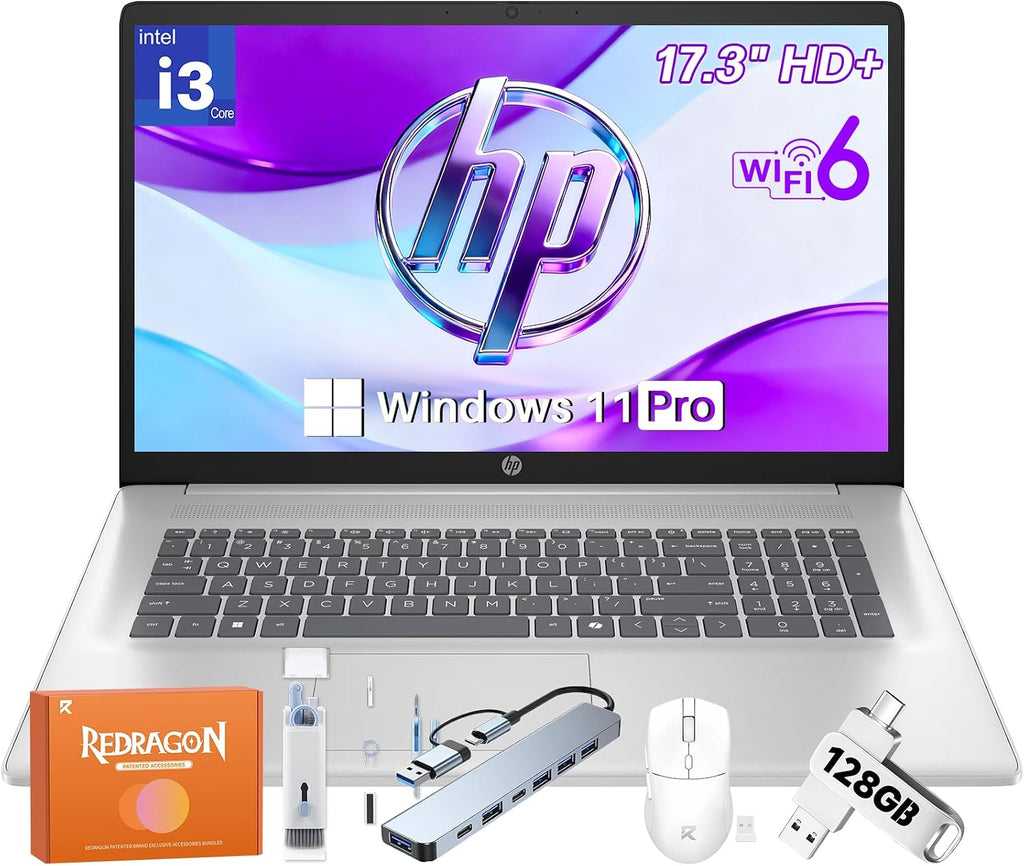HP 2025 17 Inch Laptop, Intel 8 Core I3-N305, 17.3' HD+ Anti-Glare Display, 32 GB RAM, 1 TB SSD, Windows 11 Pro, Copilot AI, Wi-Fi 6, HDMI, HP 17 Laptop for Business Student, w/Accessory