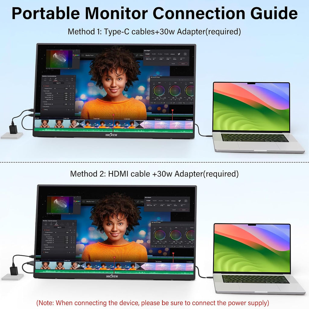 InnoView 23.8' Large Portable Monitor, FHD 144HZ 100% SRGB IPS USB-C HDMI Work Home Gaming Second Monitor 1080P W/180°Adjustable Stand for Laptop, MacBook, Phones