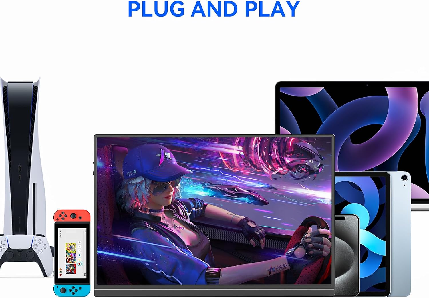Veout 16' 1920×1200P IPS Portable Monitor for Laptop, Side/Vertical Monitor with Stand, USB-C & Mini HDMI, Second Screen for PC, MacBook, Phone & iPad, 4 Colors for Travel & Office