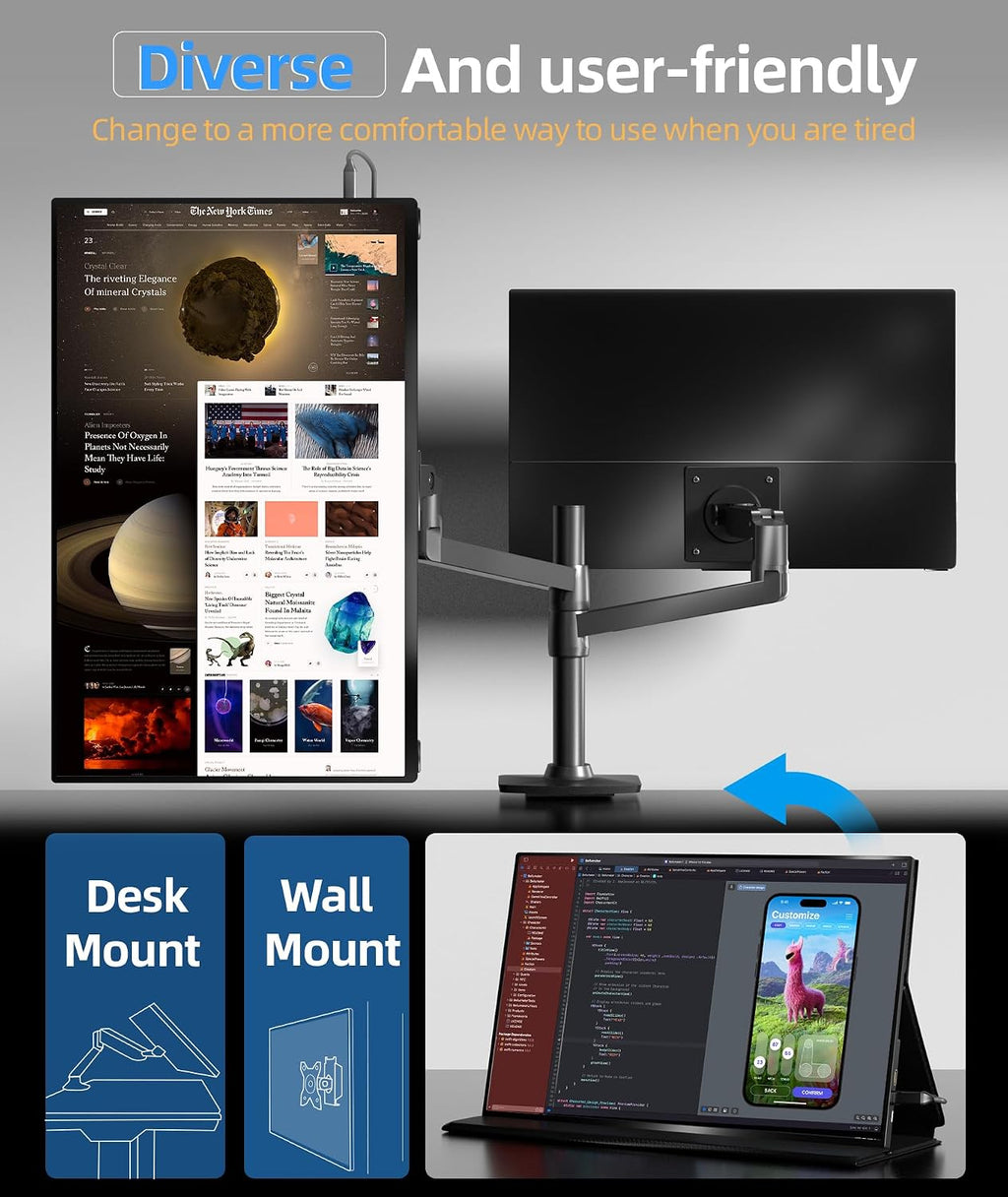 Ingnok Portable Monitor, 18.5 Inch FHD 1080P 100% sRGB Laptop Screen Extender USB C HDMI Portable Gaming Monitor w/Smart Cover & Speakers, External Monitor for Laptop Mac PC