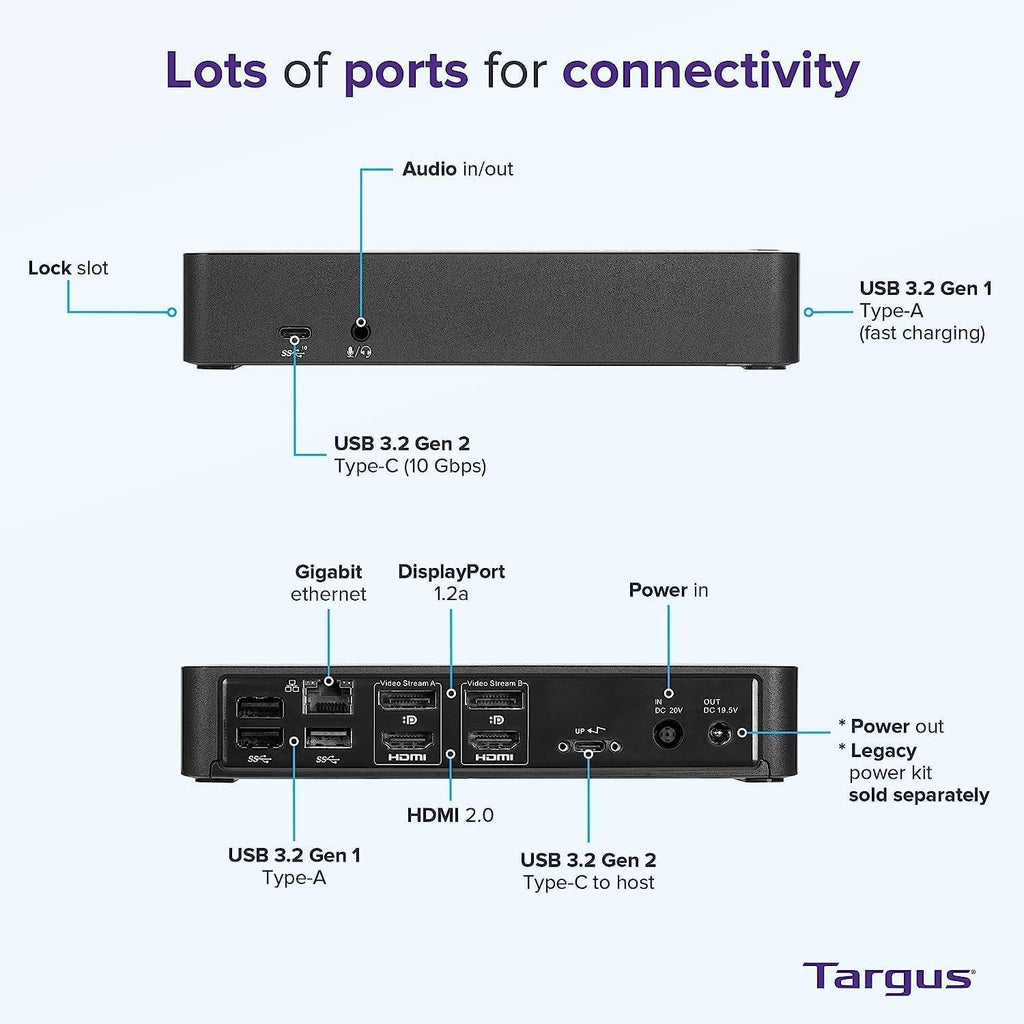 HP USB-C Universal Docking Station Bundle with Docztorm Hub (1 SuperSpeed USB Type-C; 3 USB Type-A; 1 Audio Jack; 2 DisplayPort; 2 HDMI; 1 RJ-45; 1 SuperSpeed USB Type-A for Charging) Made by Targus