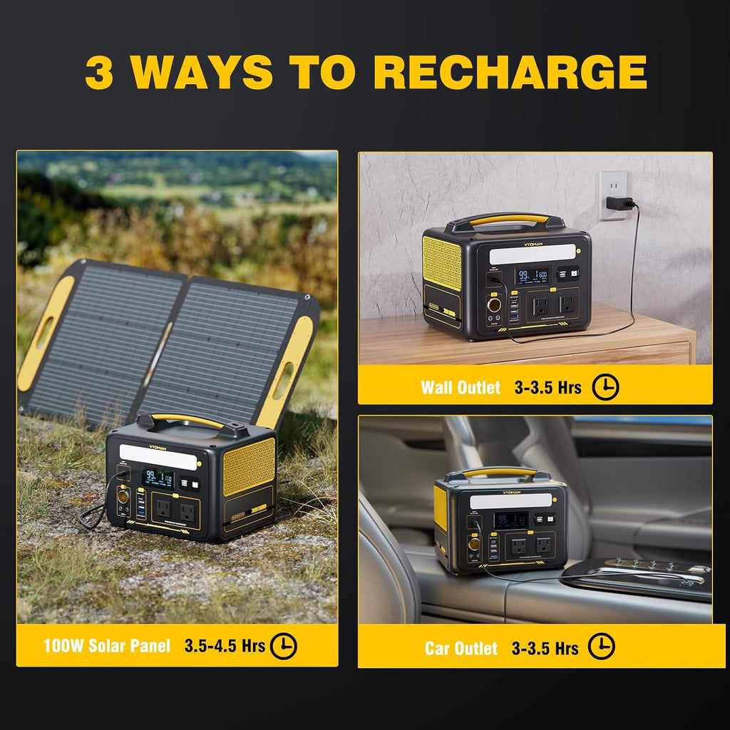 VTOMAN 600W Portable Power Station with 110W Panel, 299Wh Battery Powered Station for Camping, Road Trip, Fishing, Home Backup, Emergency