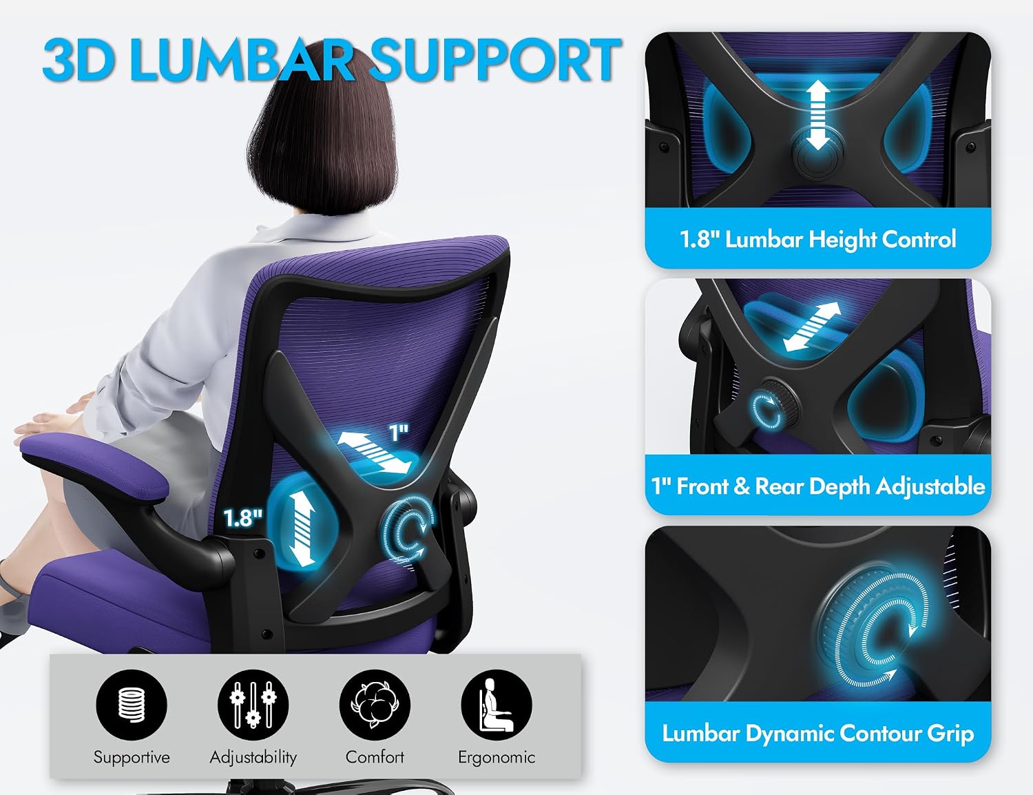 Ergalithic Ergonomic Office Chair - X-Shaped Computer Desk Chair Comfy, Gaming Chair, Office Chair with Lumbar Support, Mesh Office Chairs, Desk Chair for Long Hours(Black Purple)
