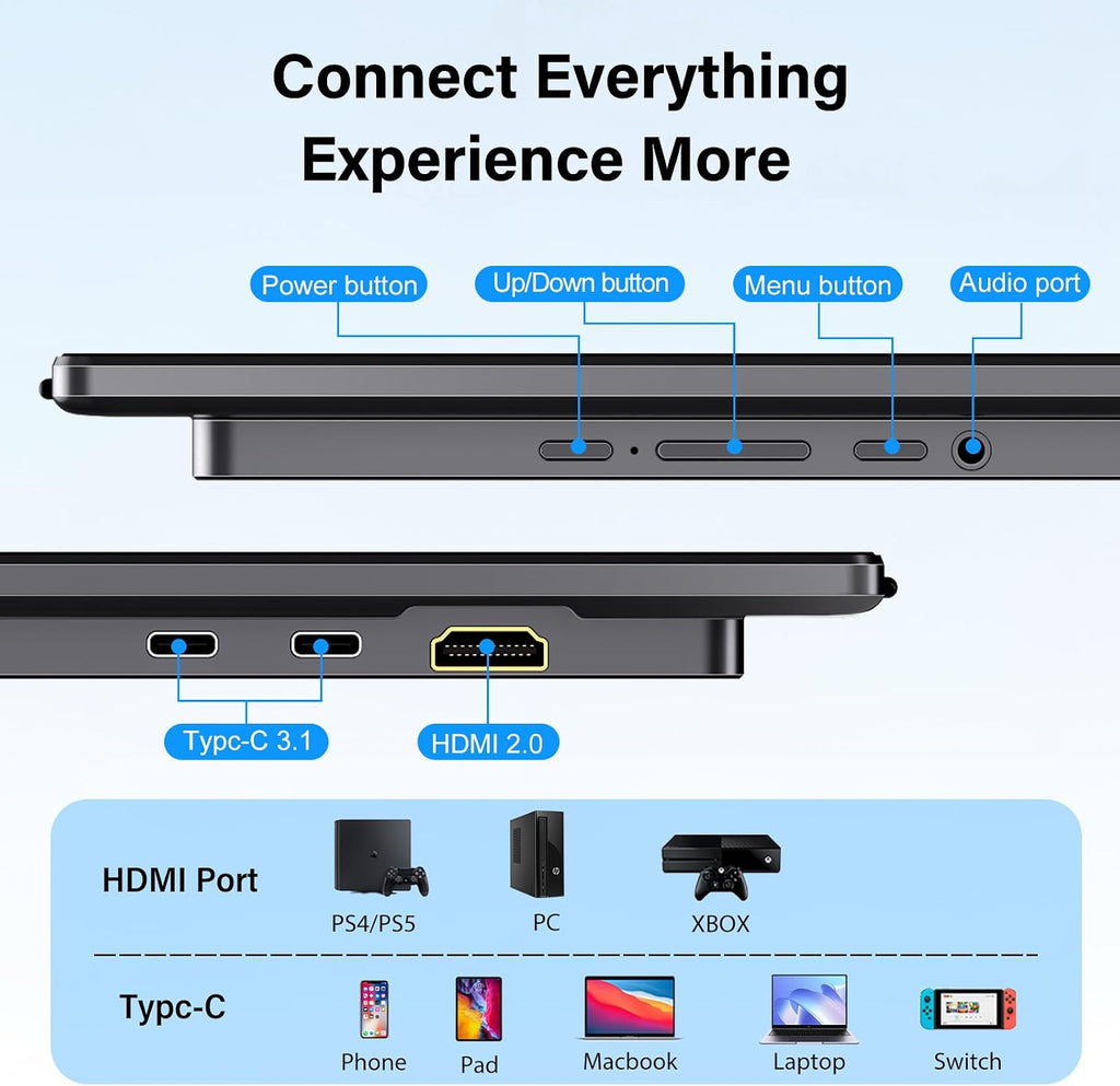 InnoView 23.8' Large Portable Monitor, FHD 144HZ 100% SRGB IPS USB-C HDMI Work Home Gaming Second Monitor 1080P W/180°Adjustable Stand for Laptop, MacBook, Phones