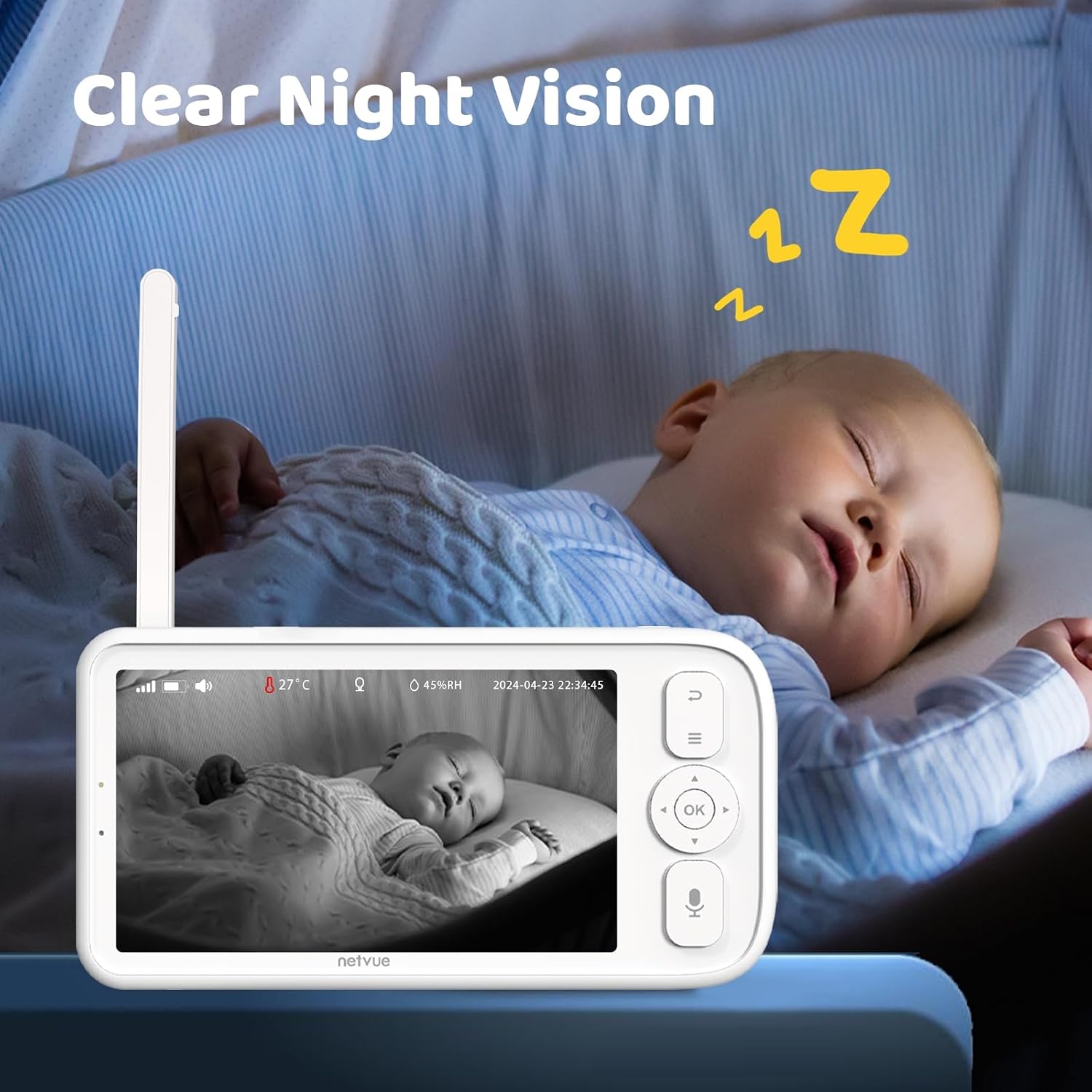 NETVUE Peekababy Smart WiFi Baby Monitor, 1080P FHD Camera and 5' HD IPS Display, Smart App, Two-Way Talk, Sound/Motion Detection and Notifications