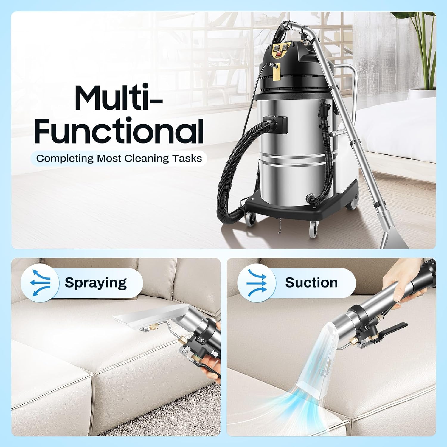 Commercial Carpet Cleaner Machine, 1000W 110V Professional 3 In1 Pro Cleaner Extractor Vacuum Cleaner Extractor Vacuum Washing Machine Portable Carpet Cleaner for Carpet Upholstery(60L)