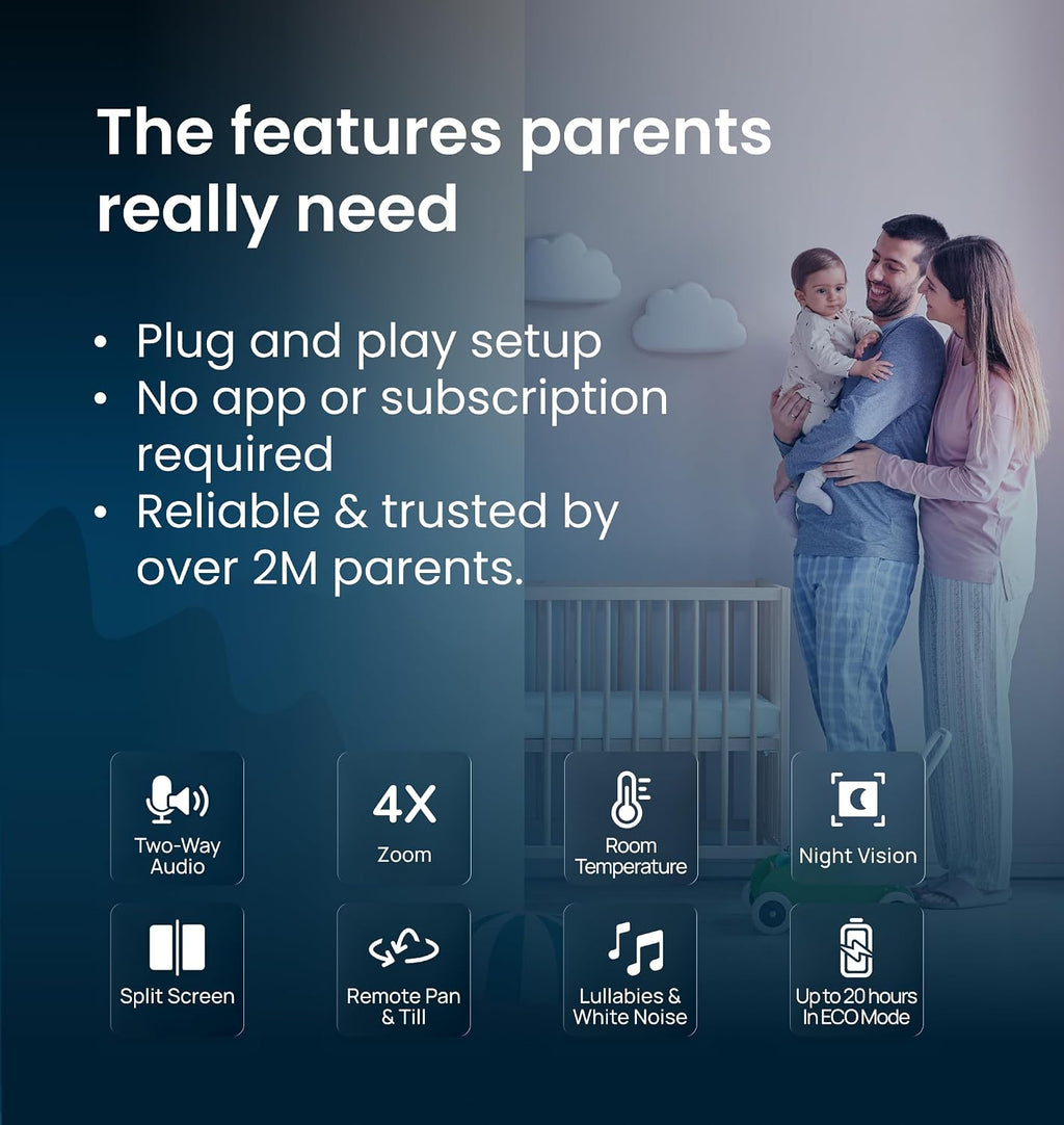 Babysense 5.5' Full-HD Split-Screen Baby Monitor, Video Baby Monitor with Camera and Audio, 3 Cameras with 6-Color RGB Night Light, 1000ft Range, 5000mAh Battery