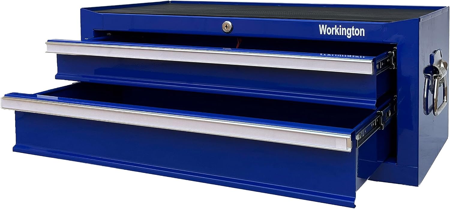 Workington Industrial 2 Drawers Portable Metal Intermediate Box, 26' Middle Tool Chest Cabinet with Ball Bearing Drawer Slides, Steel Tool Storage Box Organizer 4008 Blue