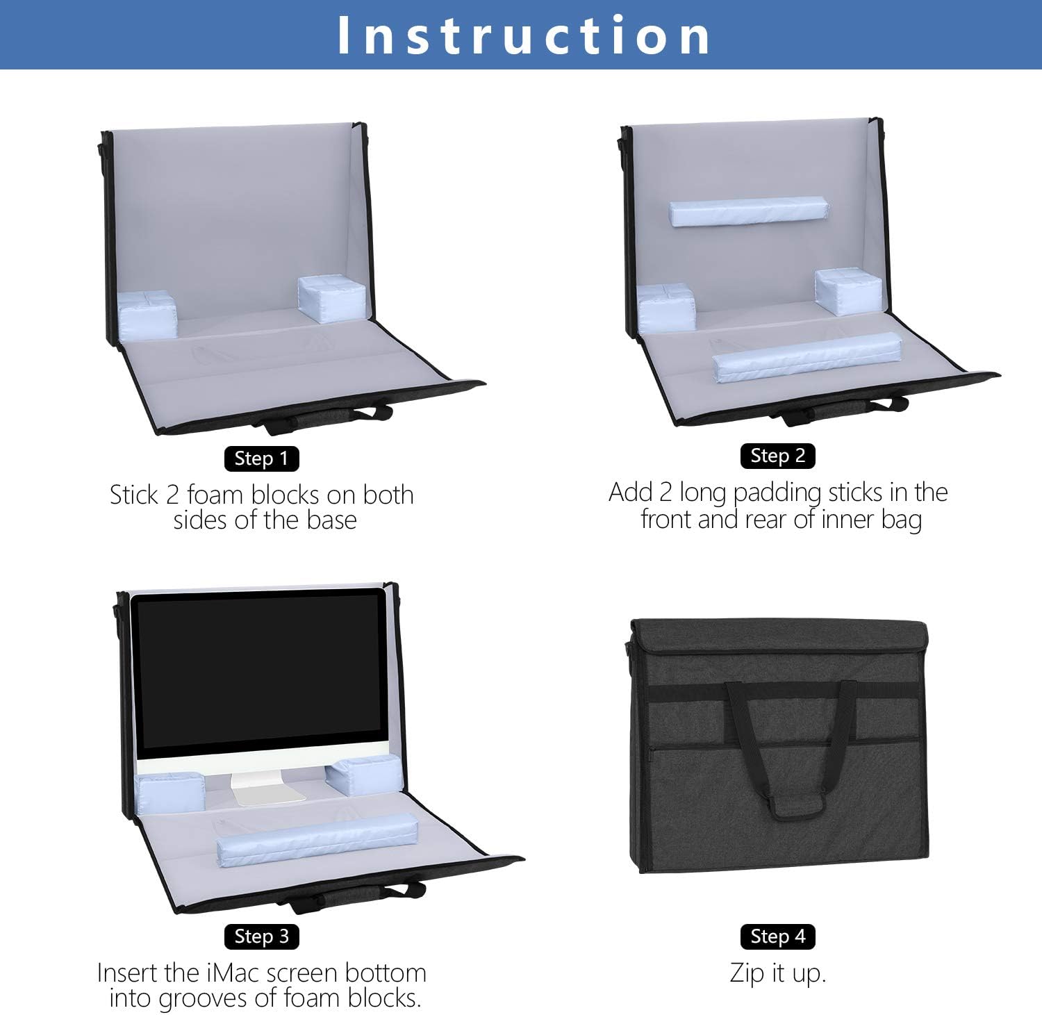 Damero Carrying Tote Bag Compatible with Apple 21.5' iMac Desktop Computer, Travel Storage Bag for iMac 21.5-inch and Other Accessories, Black