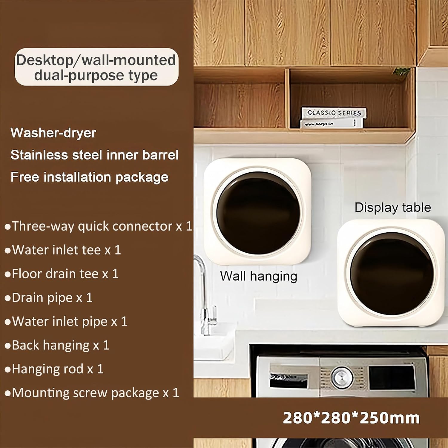2 in 1 Mini Portable Washer and Dryer Combo, Mini Washing Machine with LCD Control Panel, Stainless Steel Drum, for Small Items of Clothing, Underwear, and Socks