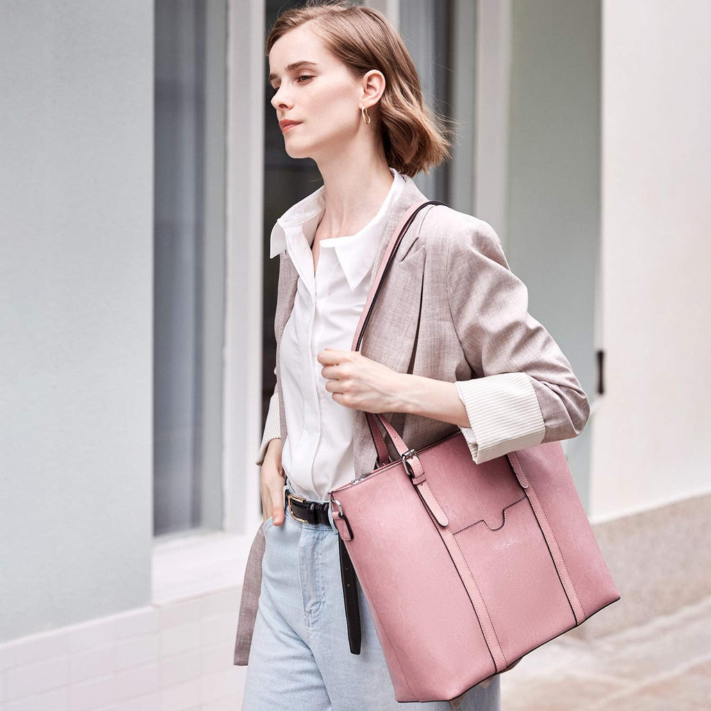 BOSTANTEN Leather Laptop Bag Work Tote for Women Shoulder Handbag Briefcase 15.6 inch Satchel Computer Bag