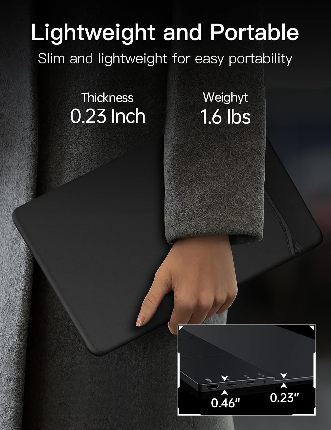Portable 2K 144Hz Monitor, 16' 2560x1600 QHD Gaming HDR FreeSync, Ultra Slim Travel Screen w/Kickstand & Speaker for Laptop Switch Xbox PS5/4