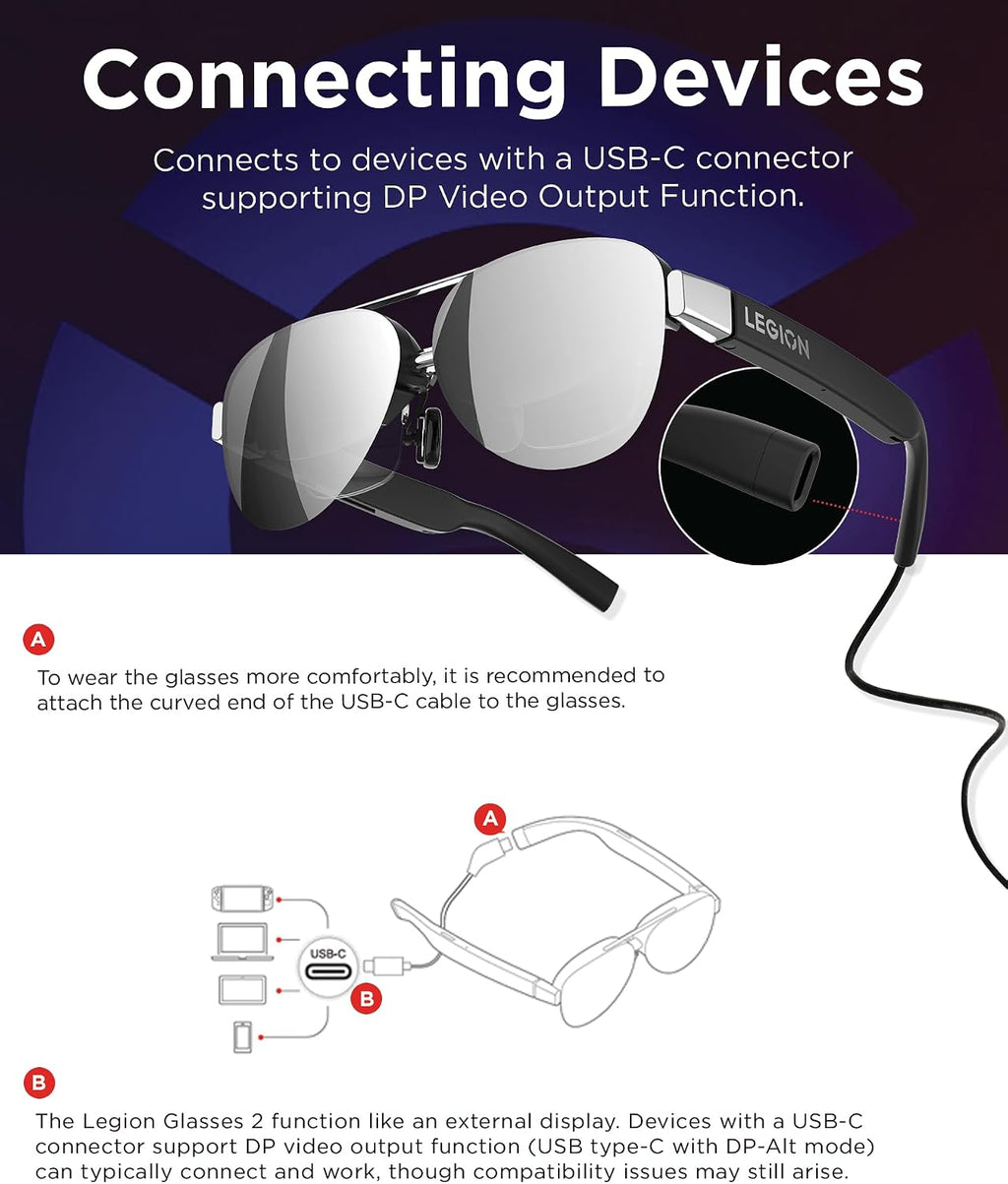 Lenovo Legion Glasses Gen 2 - Micro-OLED Personal Wearable Monitor for Gaming & Movies, FHD 120Hz Plug-and-Play Display for Lenovo Legion Go & USB-C Devices, High-Fidelity Audio & Privacy